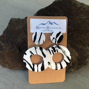 Clay Zebra Print Dot and Open Circle Earrings